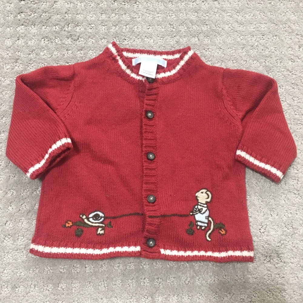 Janie and Jack Red Cardigan Sweater Mouse 3-6M